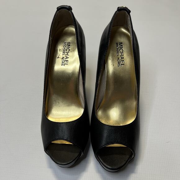 Michael michael Kors Peep Toe Hidden Platform Leather Stiletto Pumps Heels 6.5 - Picture 6 of 9